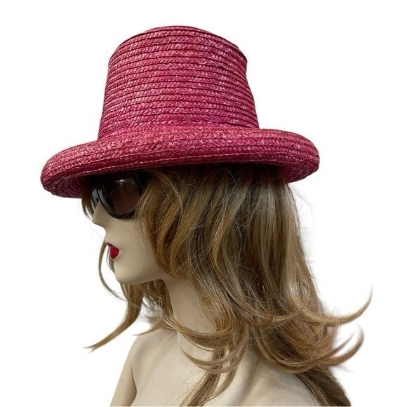 Vintage BETMAR Hot Pink Straw Bucket Hat Women Beach Sun Protection One Size main image 4